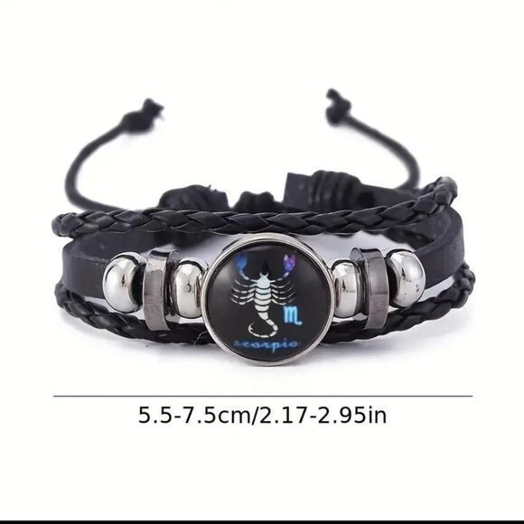 Scorpio Bracelet Handwoven Wax Rope and Leather Unisex - Picture 2 of 6